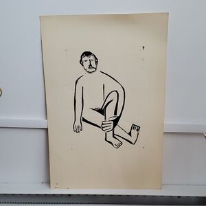 VTG 1960s-70s Woodcut Male Nude Print #6 by Rudi Lehmann (1906–1985)